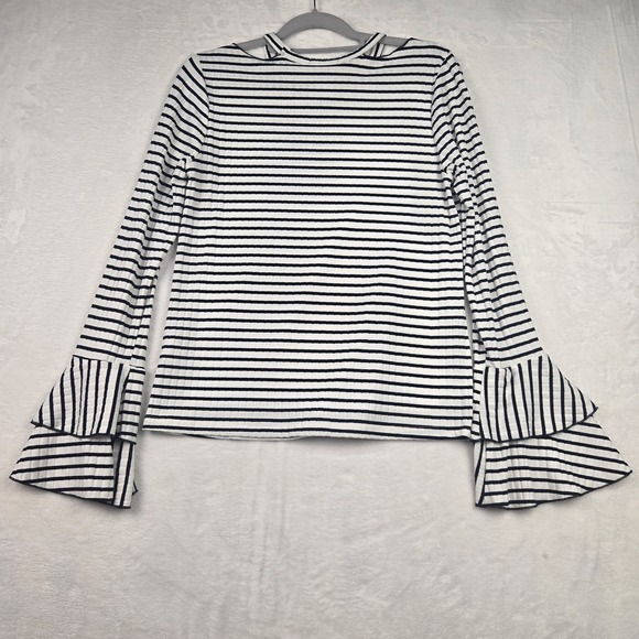 Altar'd State Womens White & Black Striped Blouse Size Small Bell Sleeves - Picture 5 of 10